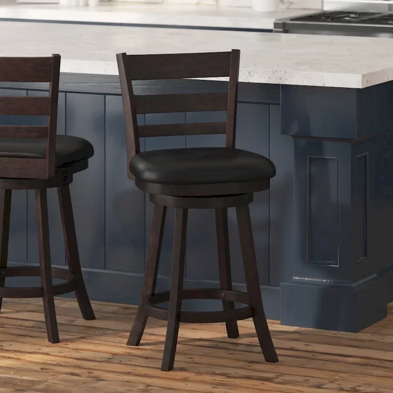 Ladderback Wooden Counter Height Stool with Upholstered Seat