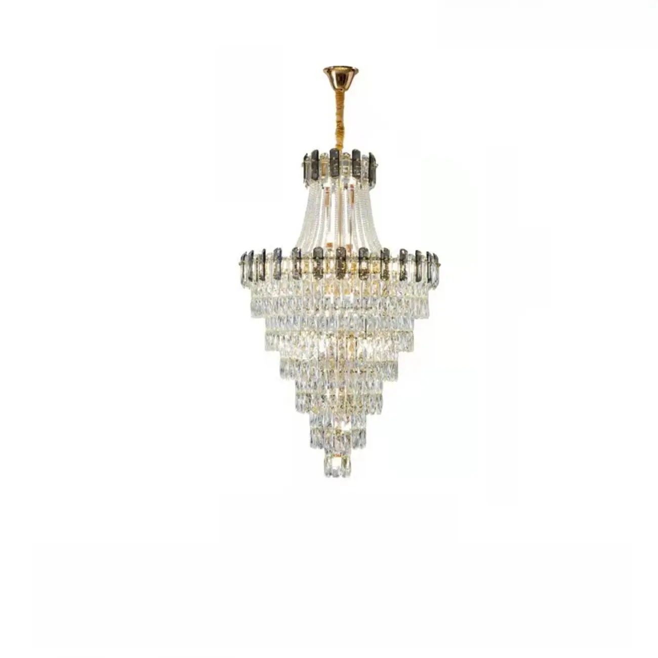 Luxury Long Cascading Crystal Gold Chandelier