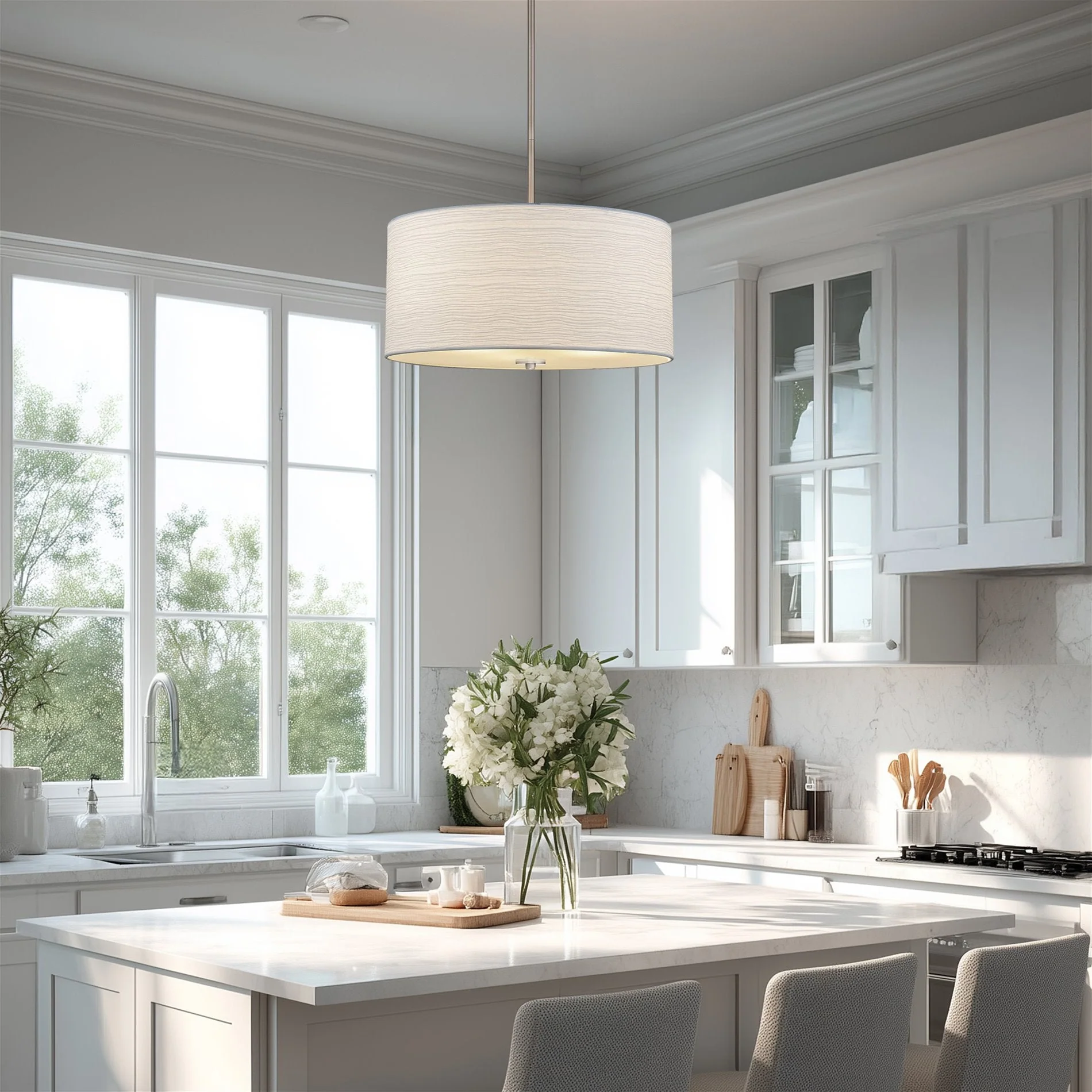 Pearl 18 Modern 3-Light Large Drum Pendant Chandelier