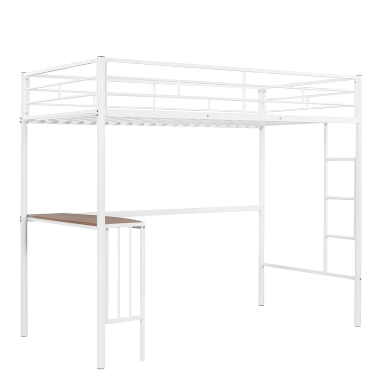 Merax Twin Metal Loft Bed with Desk, Ladder, and Guardrails