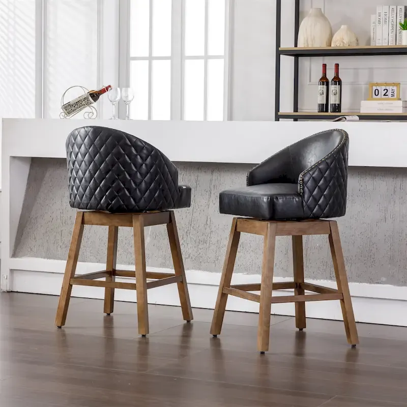 360 Degree Swivel Counter Height Bar Stools with Footrest Set of 2