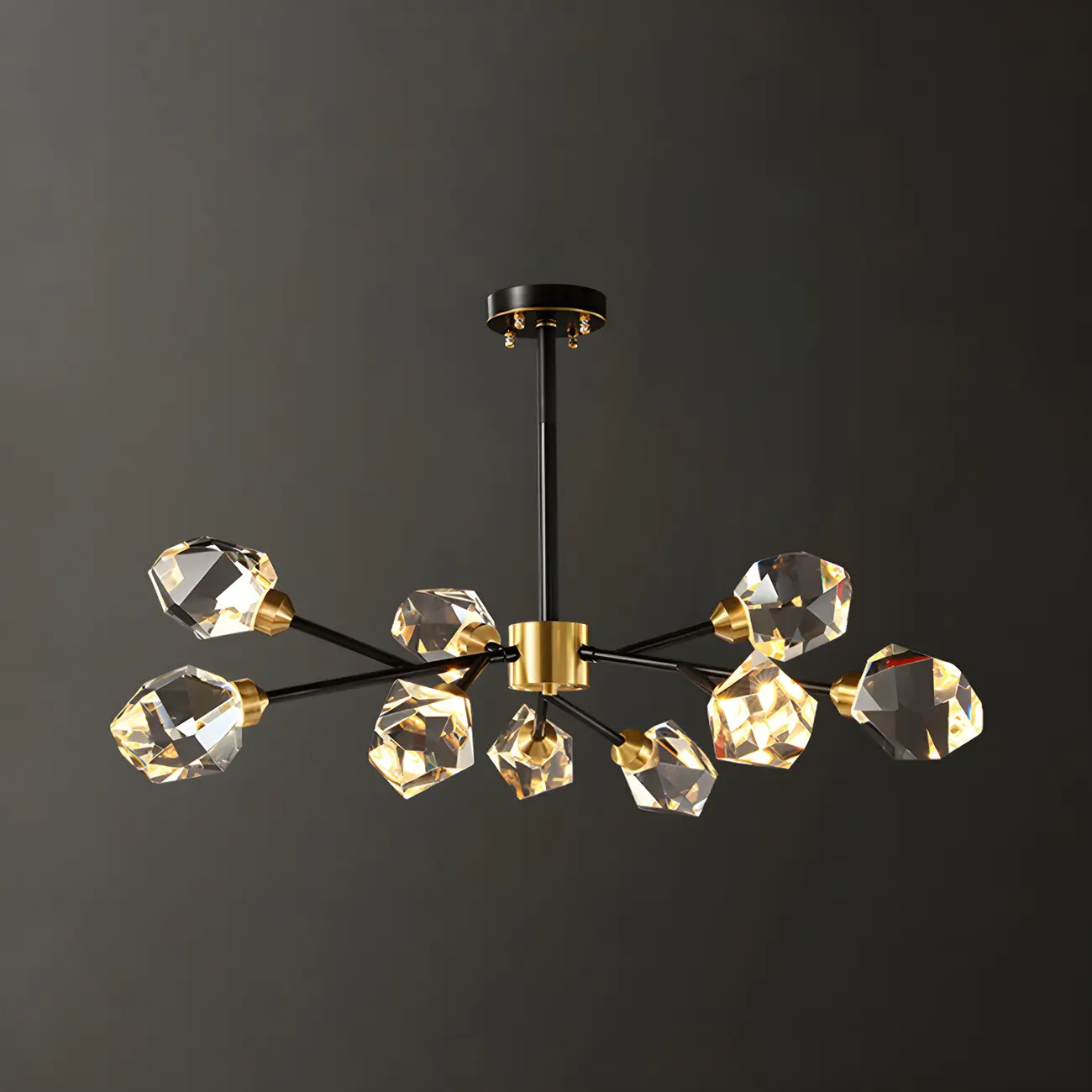 Modern Crystal Brass Sputnik Chandeliers in Black-Gold