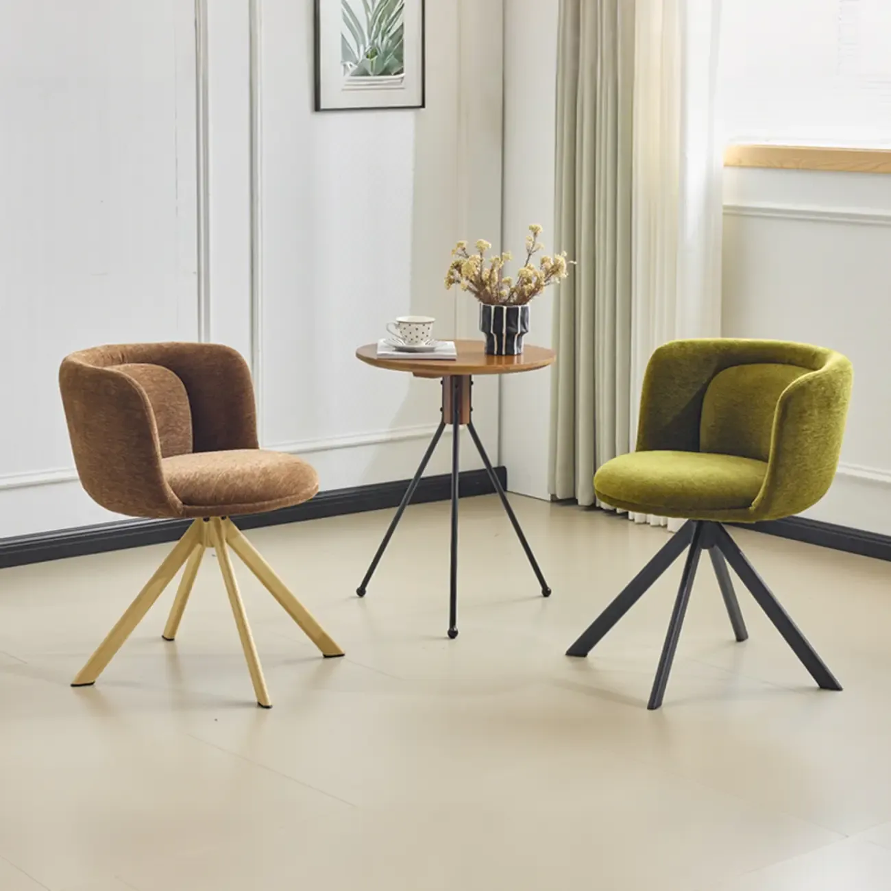 Modern Low Back Fabric Swivel Dining Chairs Set of 2