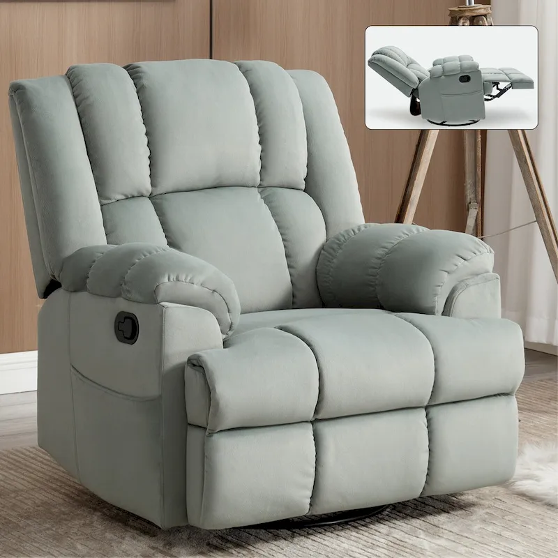 Green Oversized Manual Recliner with 360 Swivel and Rocking Feature, Fabric Upholstery for Living Room Comfort
