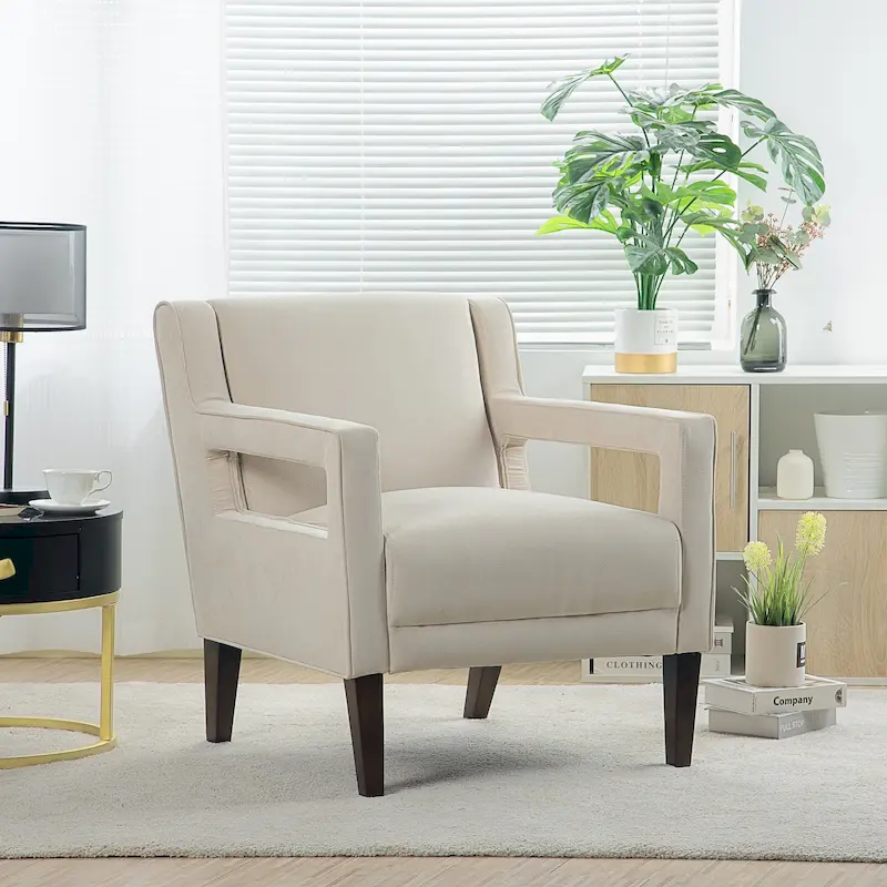 Upholstered Accent Chair with Wood Legs