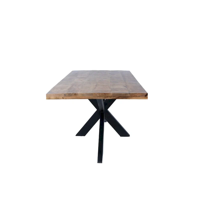 63-Inch Rectangle Dining Table with Mango Wood Top and Metal Spider Leg Base