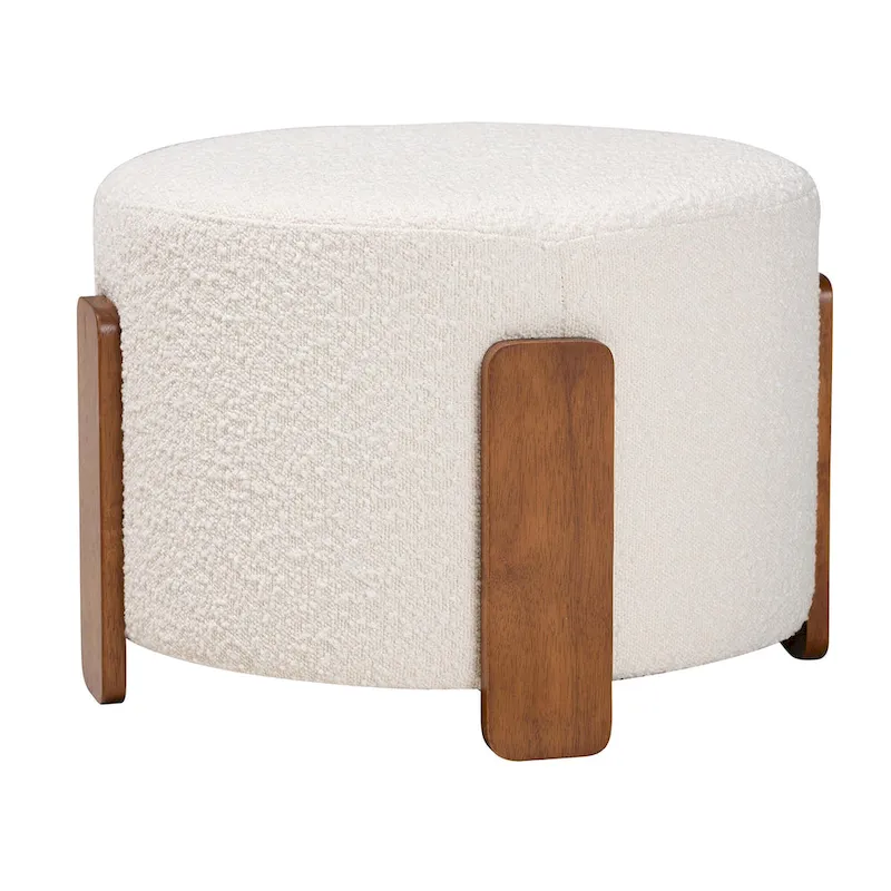 Finlay Modern Japandi Boucle Fabric and Wood Ottoman Footstool