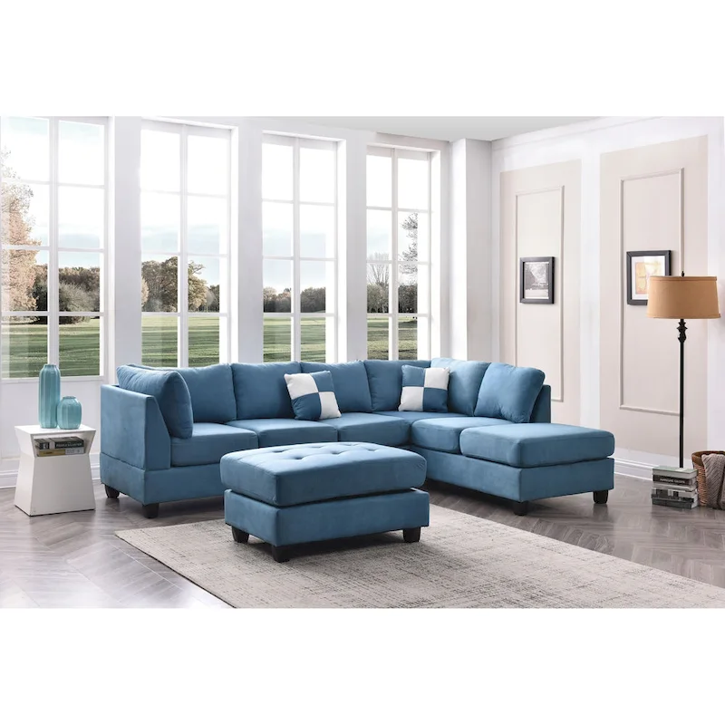 Malone 111 in. Suede 4-Seater Sectional Sofa with 2-Throw Pillow - 111 L x 78 W x 34 H