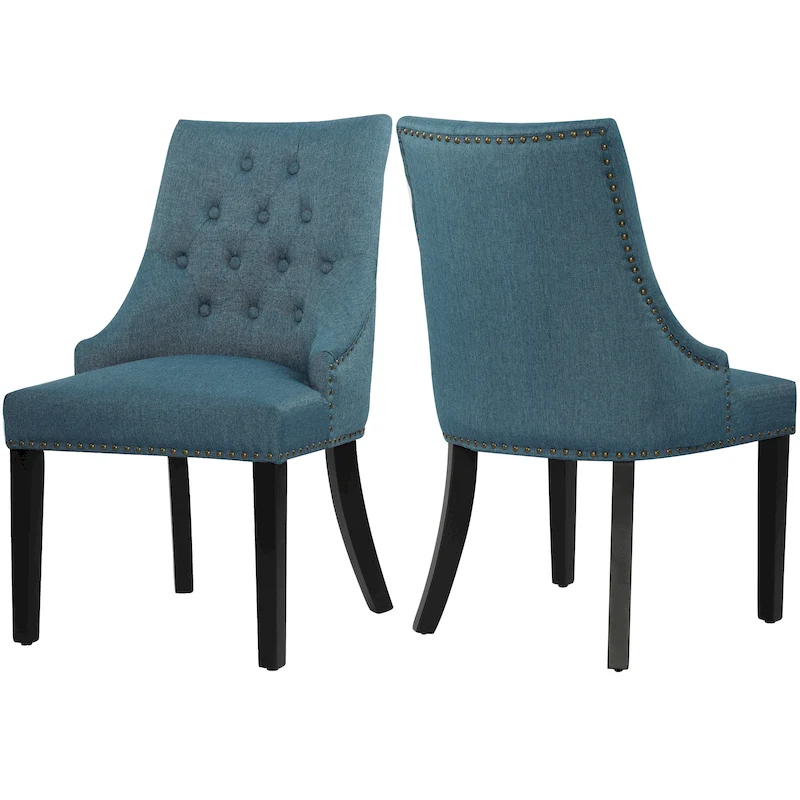 Fabric Upholstered Dining Chairs Button Tufted Nailhead Trim Accent Chairs Set of 2