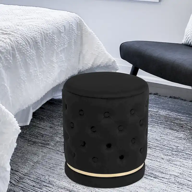 Adeco 18.3 Height Button Tufted Upholstered Round Ottoman