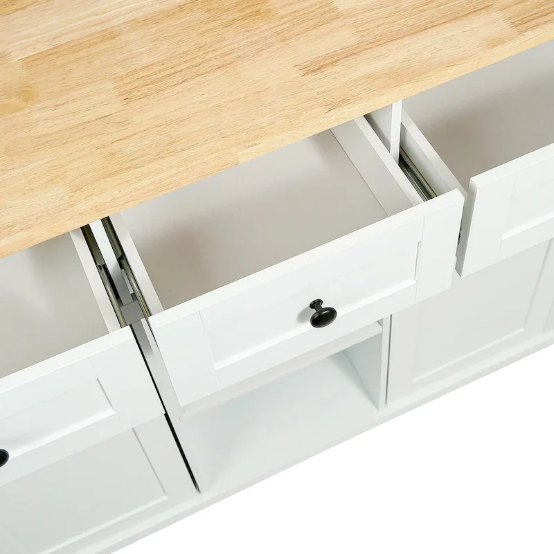 Kitchen Cart With Rubber Wood Drop-Leaf Countertop