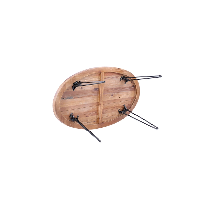 Oval Natural Reclaimed Wood Foldable Cocktail Table - 24.00 x 44.00 x 18.00