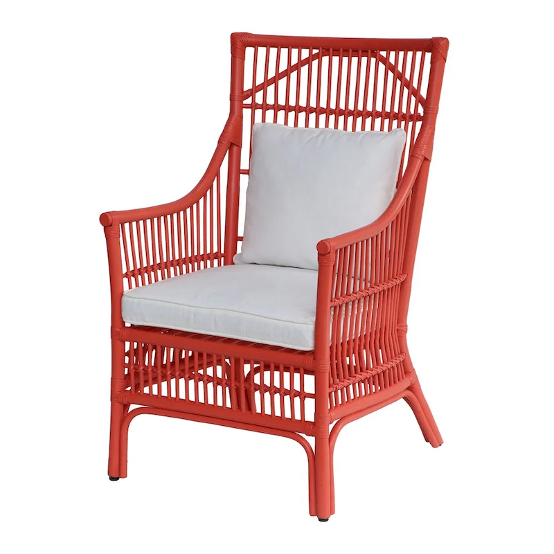 Rattan Slat Back Cushioned Arm Dining Accent Chair by East at Main - 24x25.5x39.25