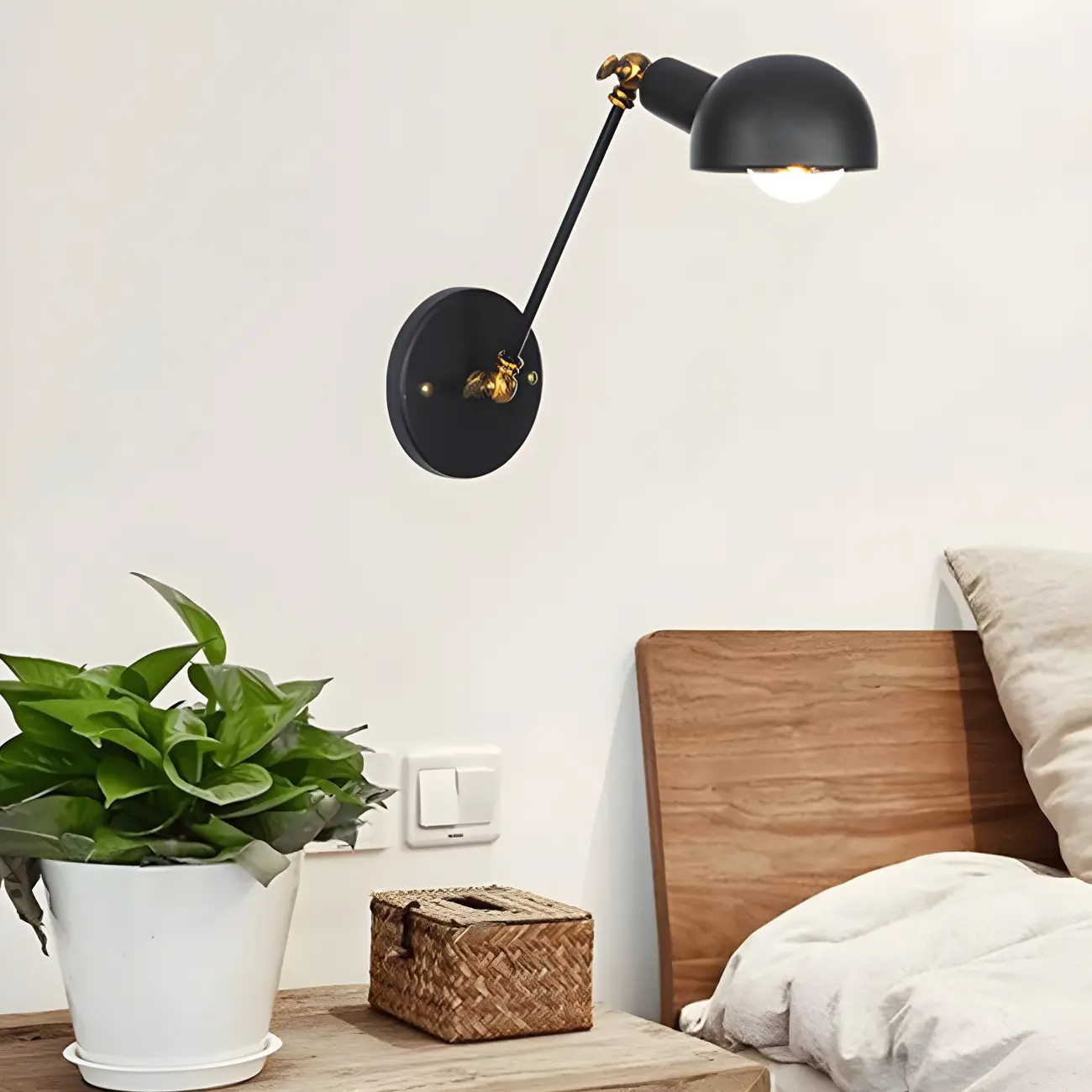 Adjustable Industrial Dome Swing Arm Wall Light