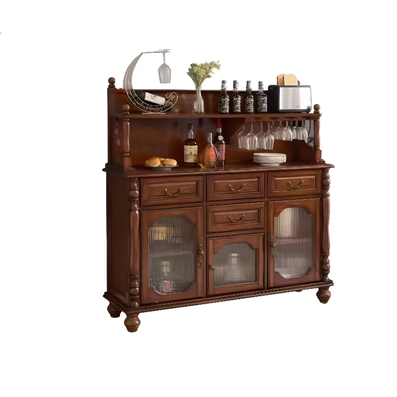 Mid-Century Modern Wood Bar Cabinet with Wine Rack
