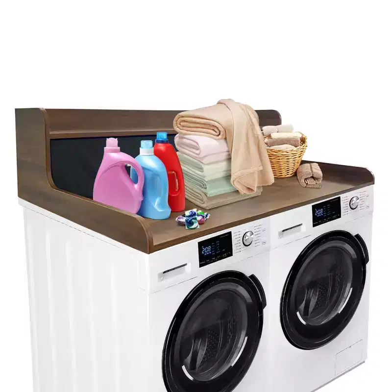 Laundry Countertop, 2-Tier Washer Dryer Countertop with 2 Drawers - 2.75'' Edge Rails, Waterproof Wood, Anti-Slip Pads (54''W27.55''D)