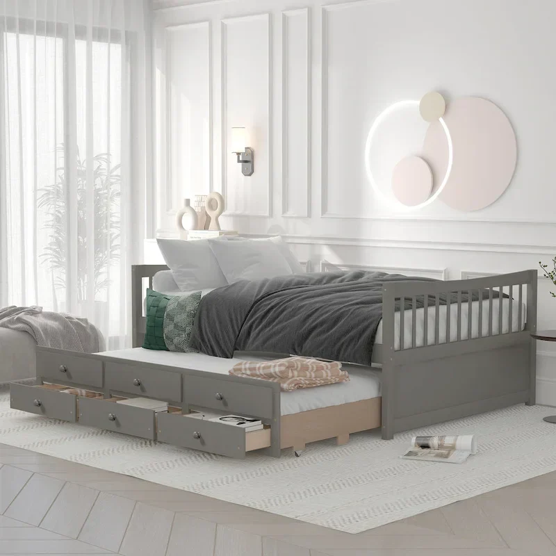 Full Size Daybed with Twin Size Trundle and Storage Drawers