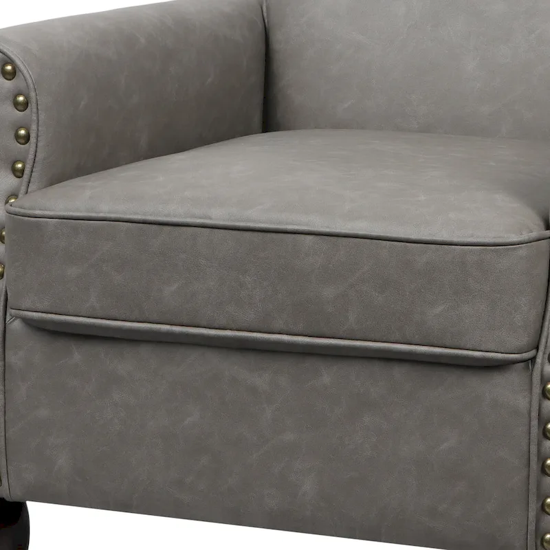 Rolled Armrests PU Accent Chair with Nailhead Trim