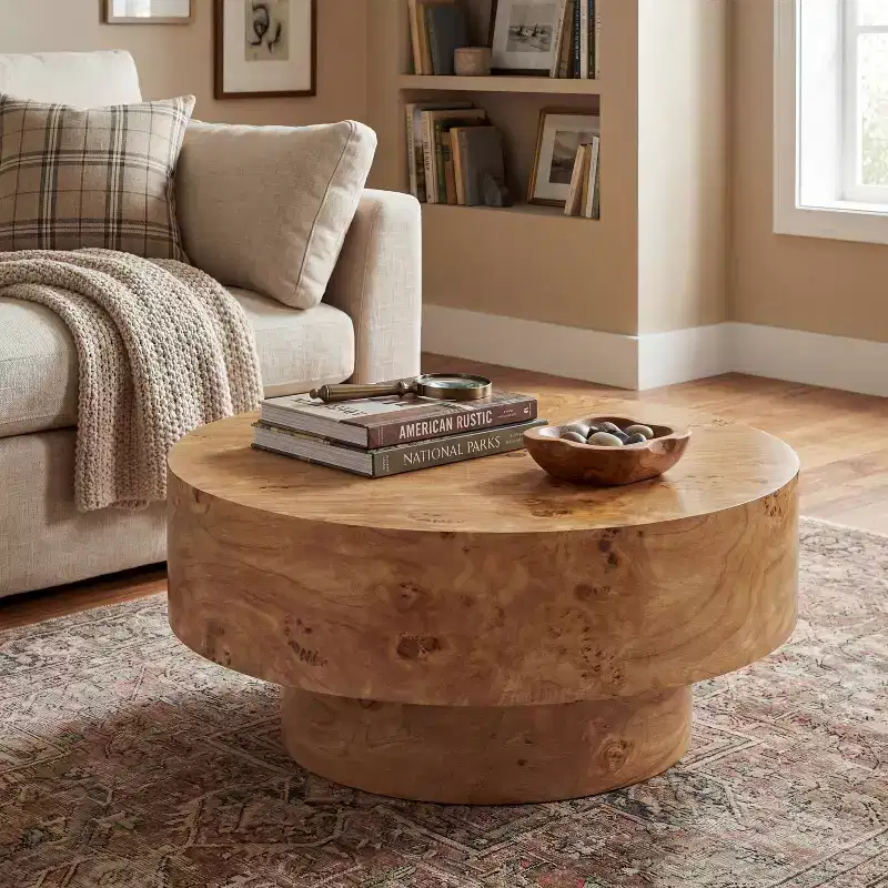 Natural / Walnut Modern Round Thick-Top Coffee Table