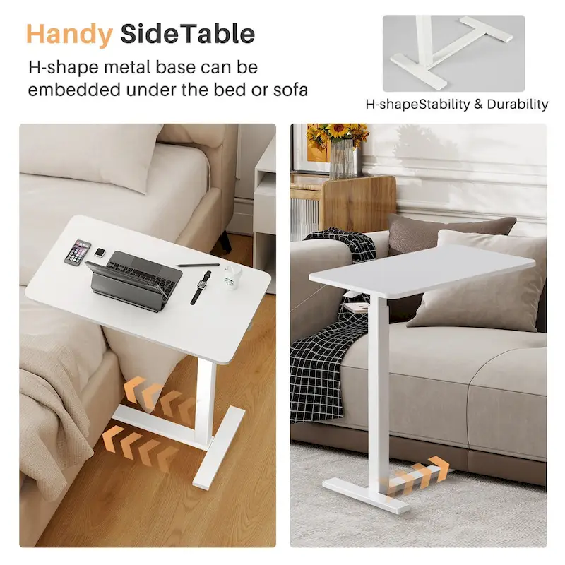 Mobile Standing Desk with Wheels Pneumatic Laptop Desk Rolling Computer Cart Movable Height Adjustable Small Stand Desk Home