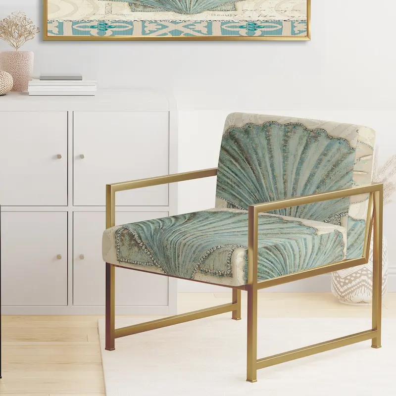 Designart Seastar And Blue Sea Shell II Upholstered Nautical & Coastal Accent Chair - Arm Chair