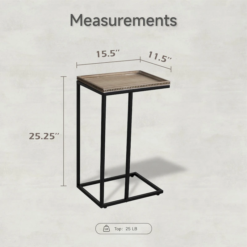 COZAYH Farmhouse C Table End Table, Distressed Beaded Edge Tray Top Side Table