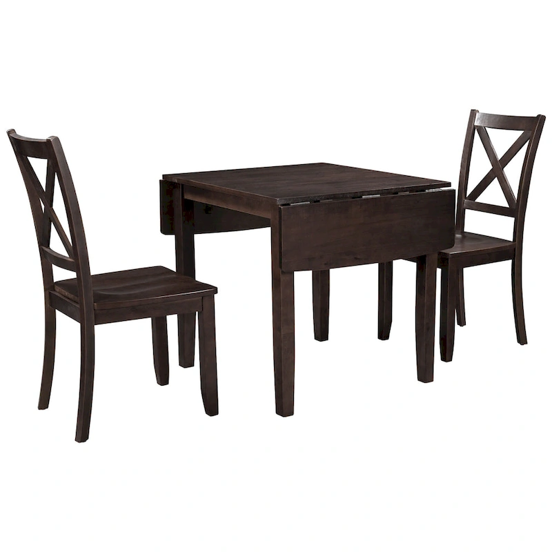 3-Piece Wooden Breakfast Nook Dining Table Set with Drop Leaf Table
