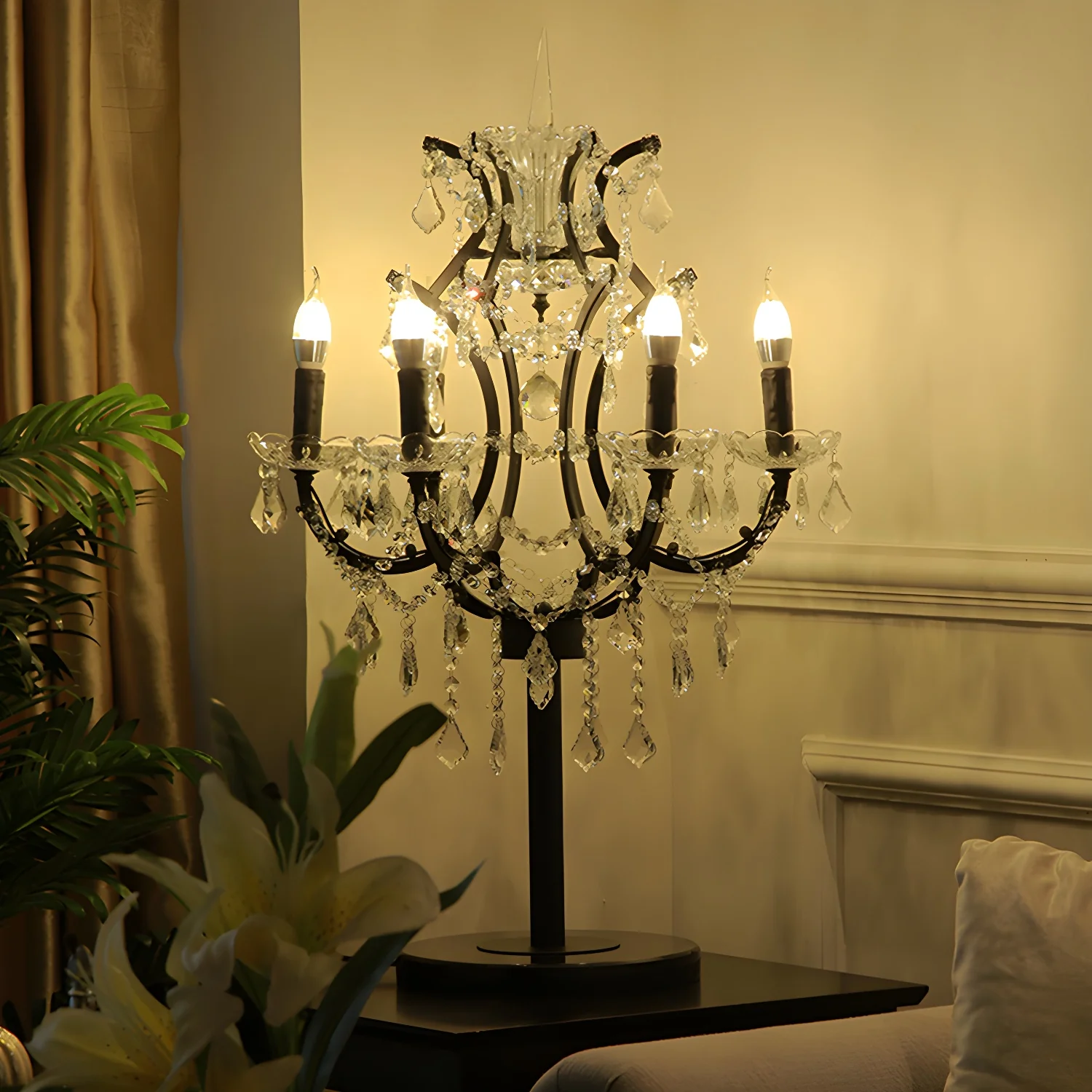 Luxurious 6-Light Gold Candlestick Crystal Table Lamp