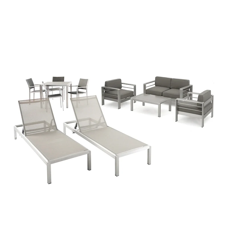 Cape Coral Outdoor Dining Set + Conversation Set + Chaise Lounges + Coffee Table by Christopher Knight Home