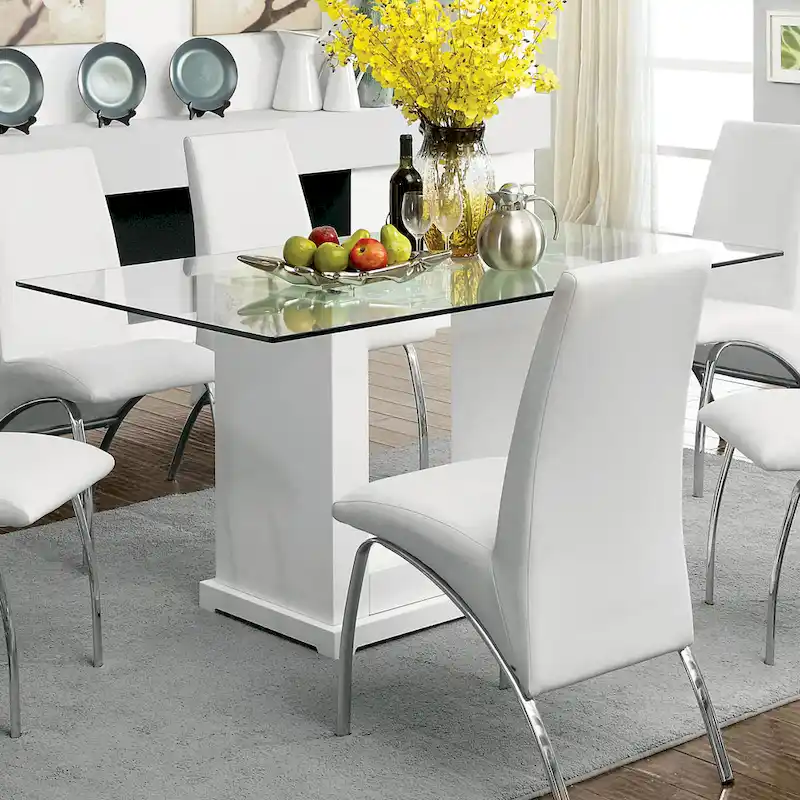 Benton Contemporary White Glass Top 7-Piece Dining Table Set by Furniture of America