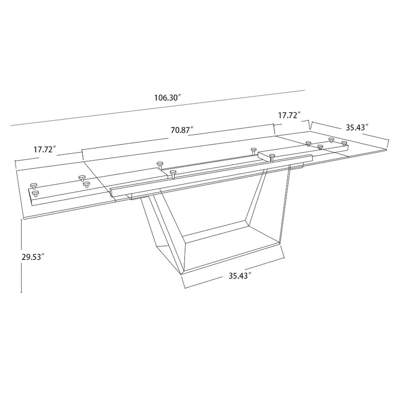 71-106 Inch Extendable Glass Top Dining Table with Walnut Veneer Wood Legs, Seats 6-10 People, Modern Design