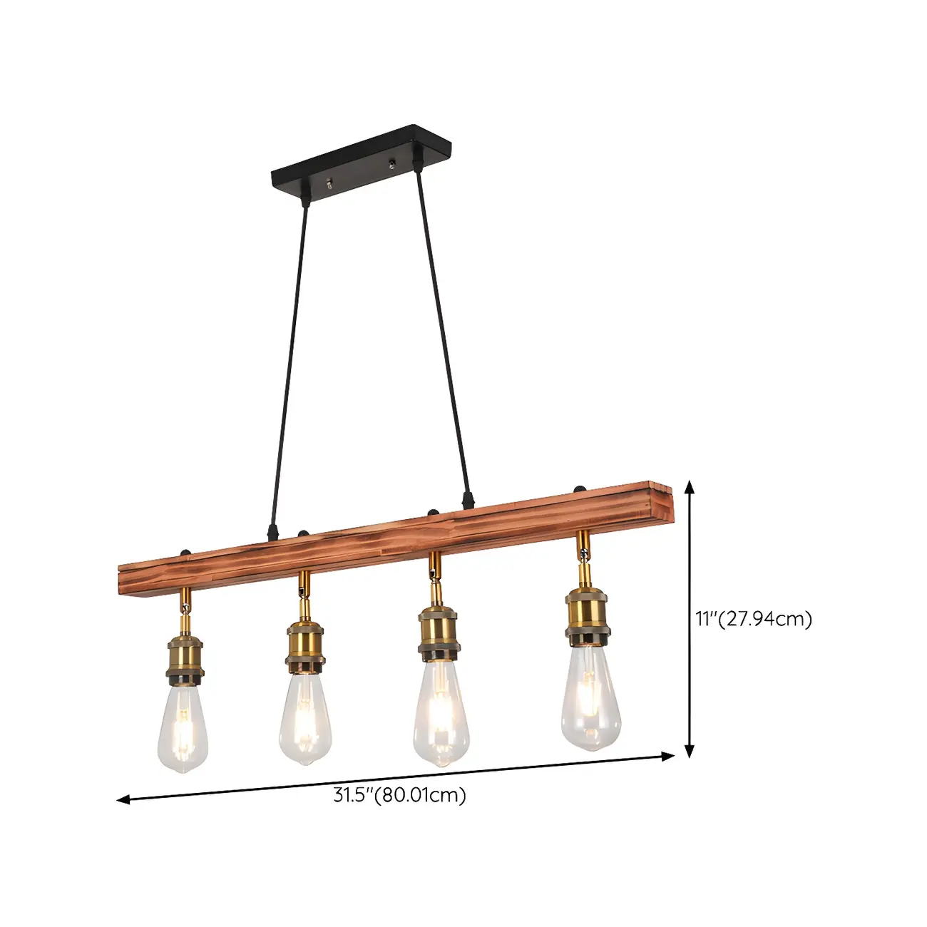 Industrial Brown Wood Brass Adjustable 31.5 Pendant Light