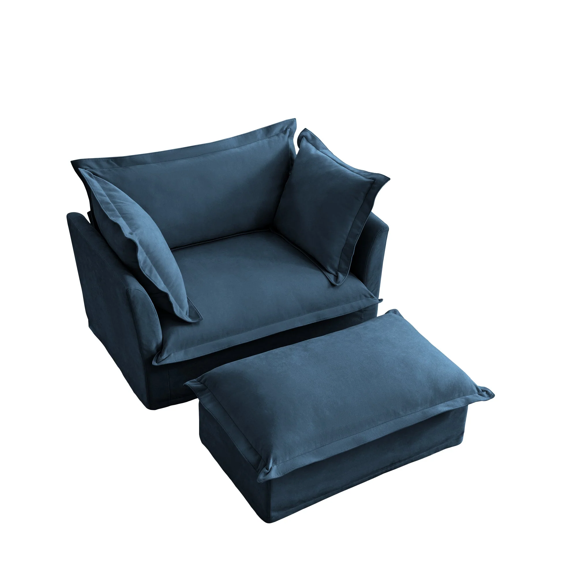 Walker Edison | Cloud Slipcovered Blue Armchair with Ottoman