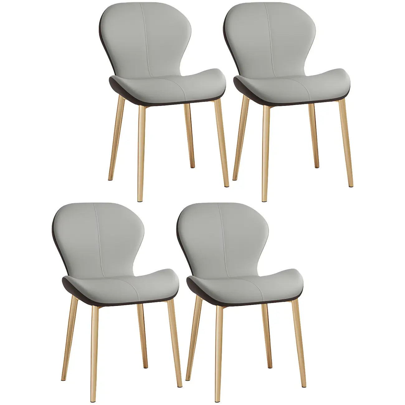 Art Deco Curved Back Leather Dining Chair Solid Back
