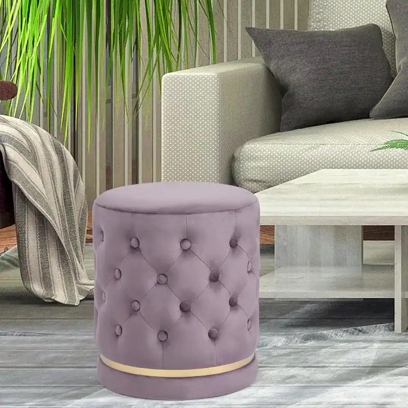 Adeco 18.3 Height Button Tufted Upholstered Round Ottoman