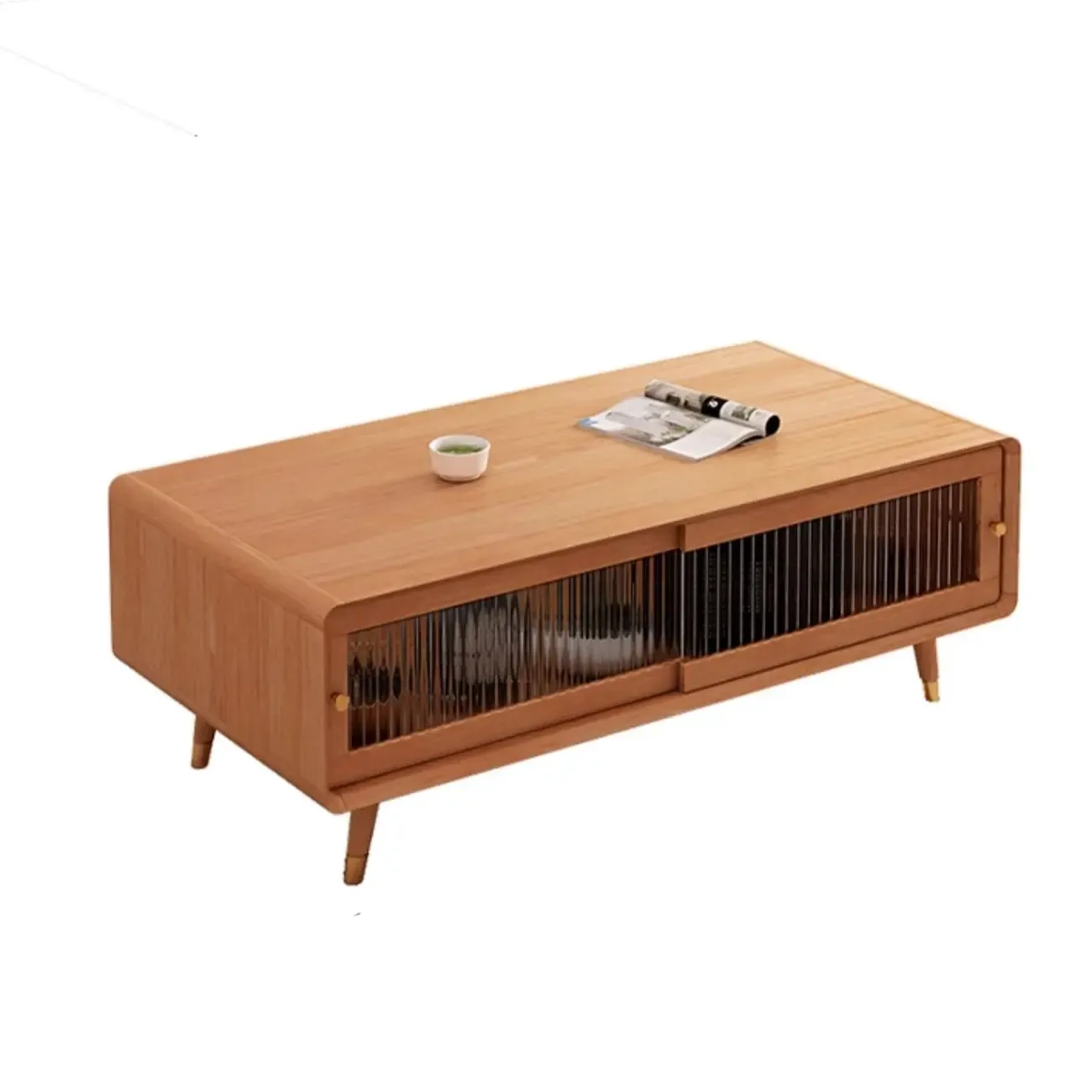 Long Brown 2-Drawer Pine Modern TV Stand with Cabinet