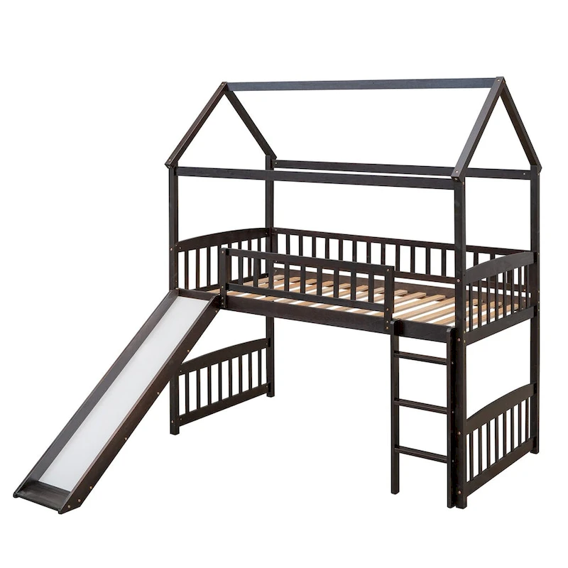 Twin Loft Bed with Slide and Guardrail