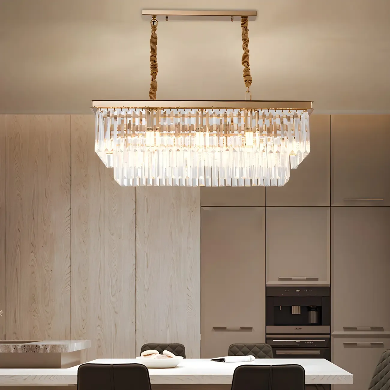 Contemporary Rectangle Clear Crystal Pendant Light