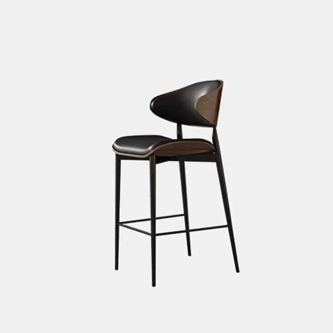 Modern Black Metal Leather Counter Height Bar Stools