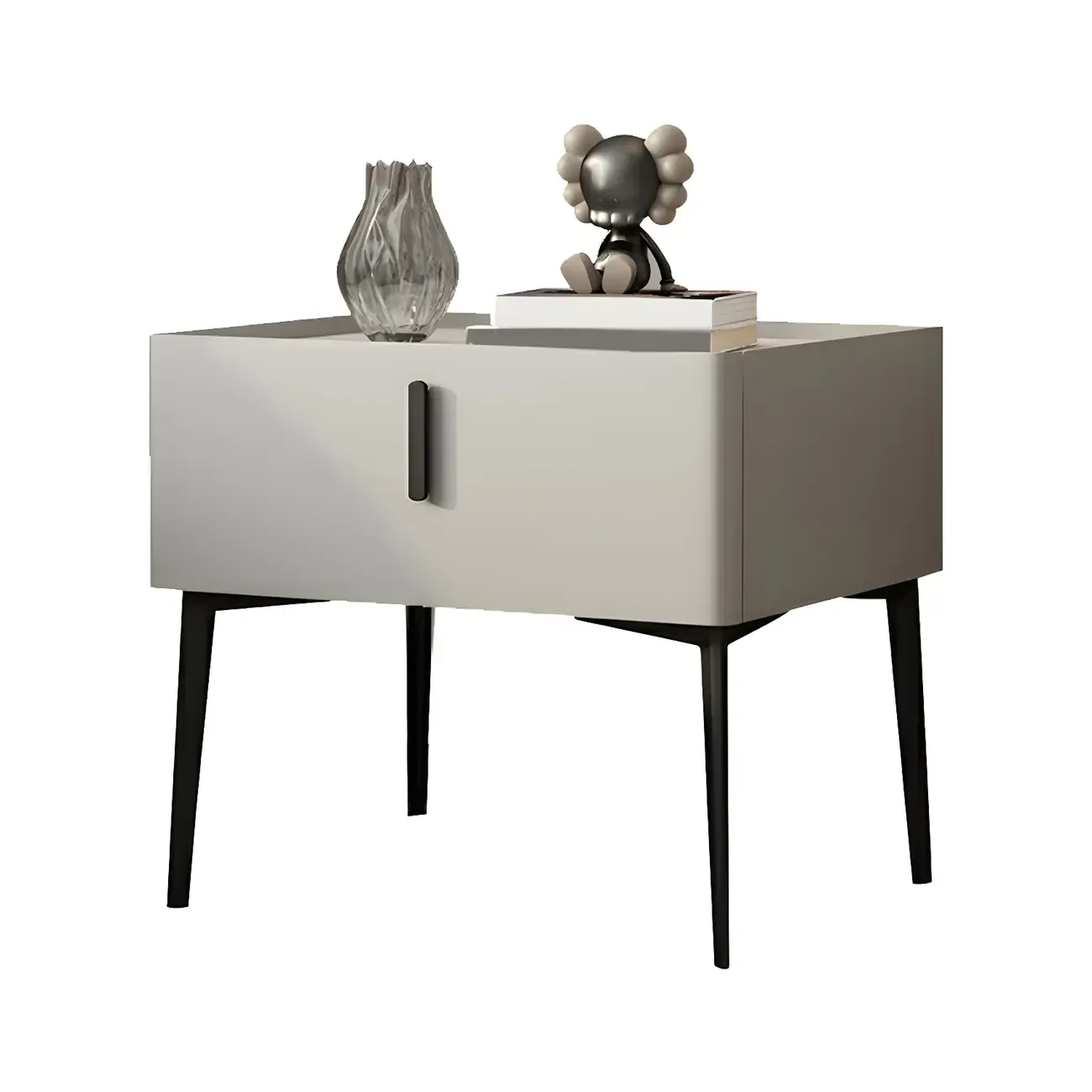 Trendy Narrow Cubic Wooden Nightstand with Legs