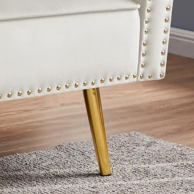 Velvet Tufted Sofa Couch with 2 Pillows and Nailhead Trim