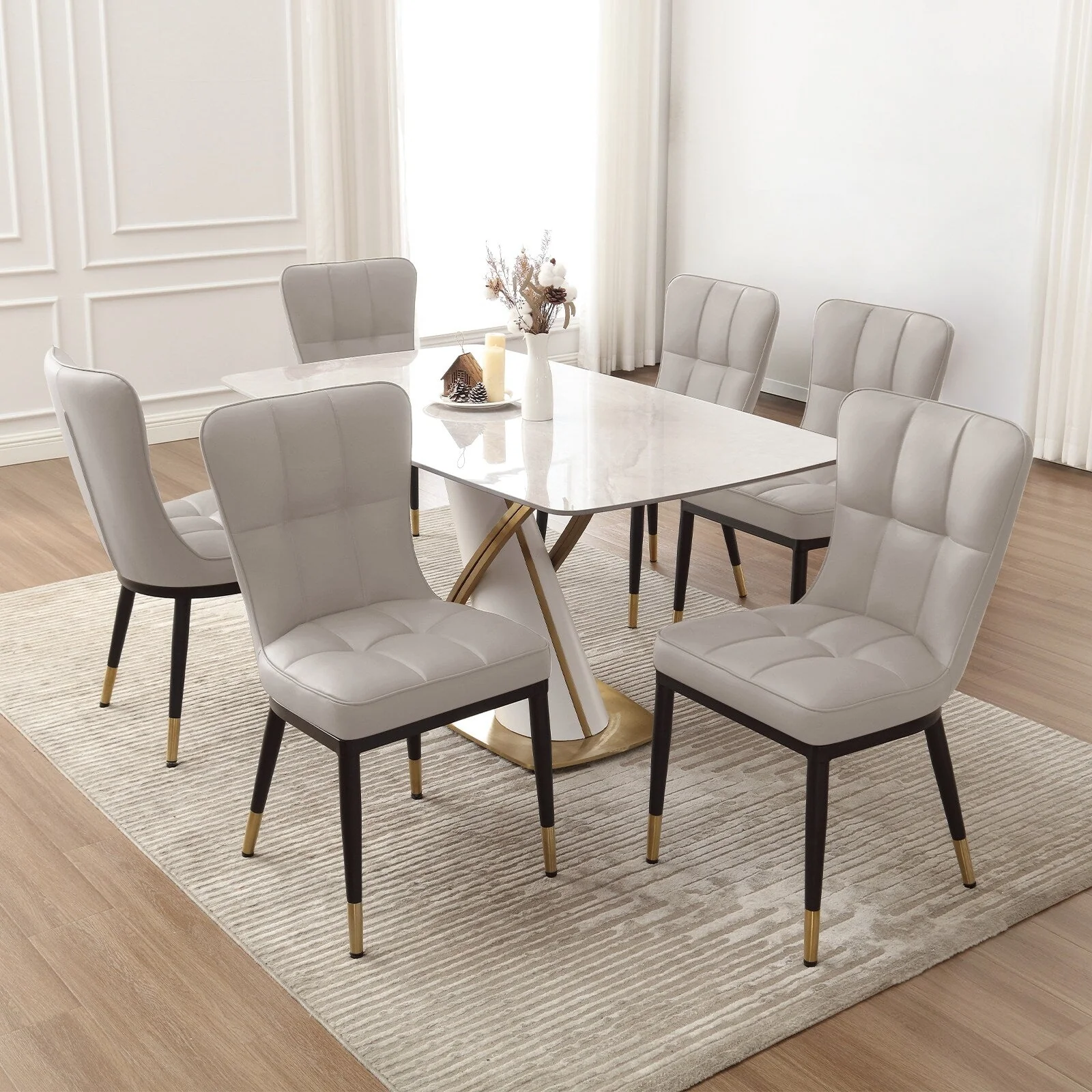 Faux Leather Upholstered Dining Chairs Set of 2/4