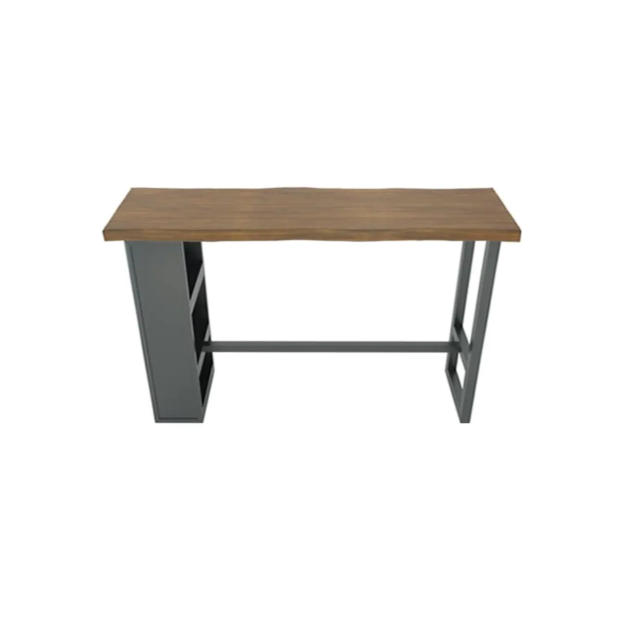 Industrial Brown Wooden Bar Height Table Metal Base with Shelves