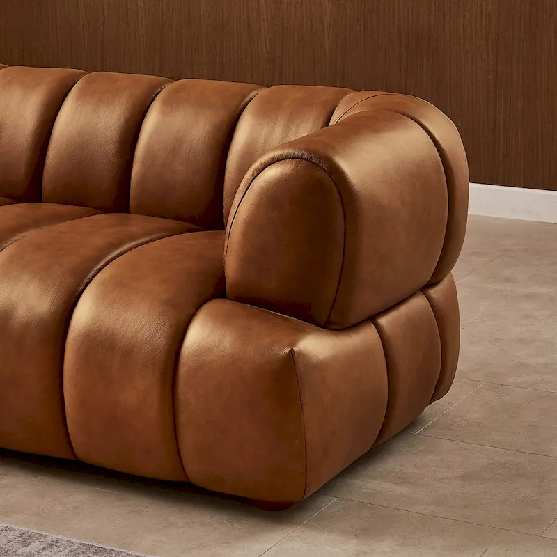 Rovan Mid-Century Modern Luxury Couch in Cognac Leather