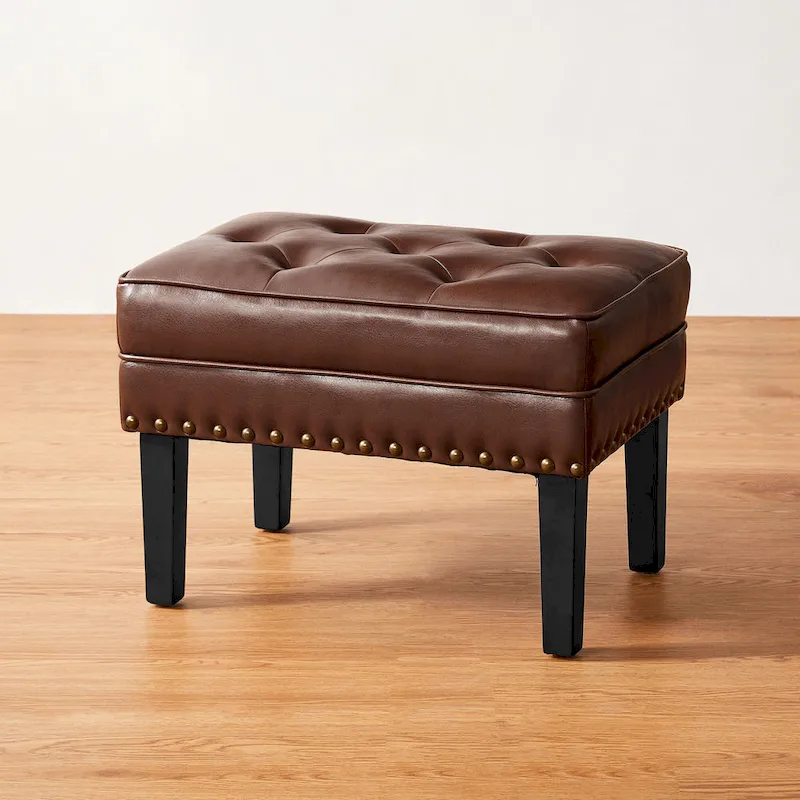 Glitzhome 22W Mid-century PU Leather Tufted Ottoman Foot Stool