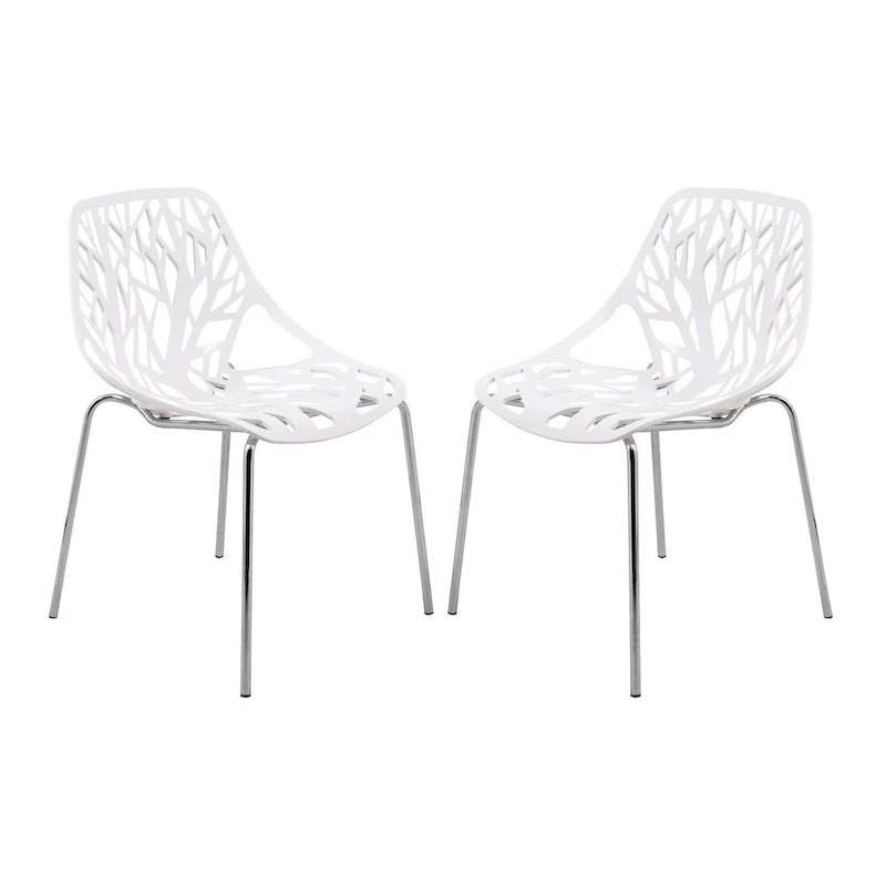 Asbury Stackable Dining Chair with Chrome Legs (Set of 2) Modern Cut-Out Design Backrest Side Chair