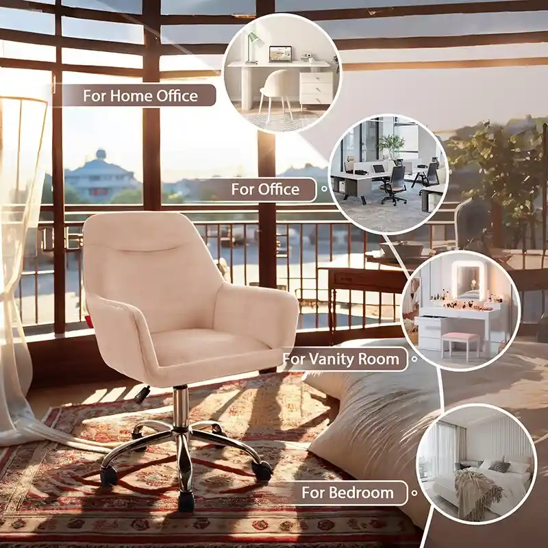 VANITII Accent Chair Swivel Vanity Chair Office Desk Chair With Wheels Modern Height Adjustable Pink/Grey/White