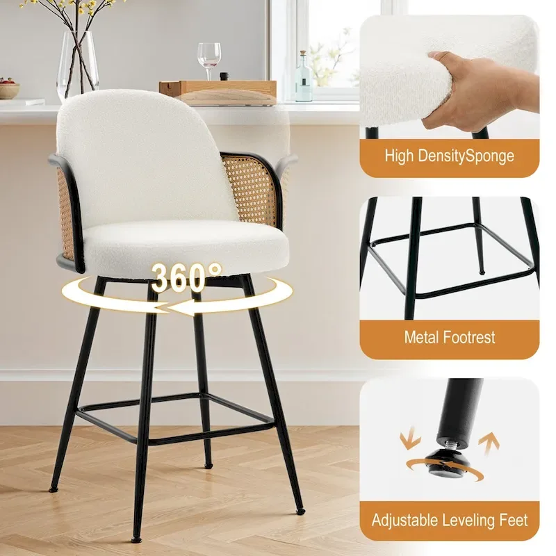 26-Inch Fabric Upholstered Swivel Counter Height Bar Stools - 38.2 H x 21.5 W x 23.2 D