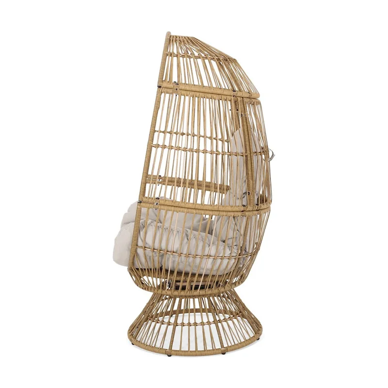 Oaks Aura Abstract Mesh Design Wicker Chair, Handcrafted Woven Rattan Swivel Egg Shape Chair, Basket Shape Chair With Cushion