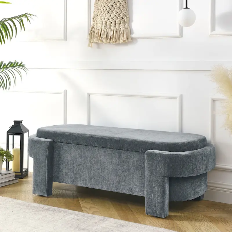 Chenille Upholstered Bench